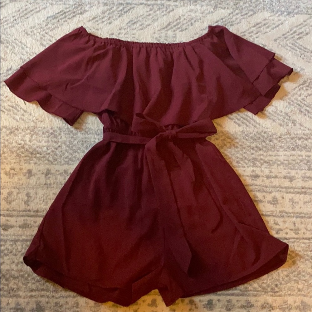 Maroon off the shoulder romper